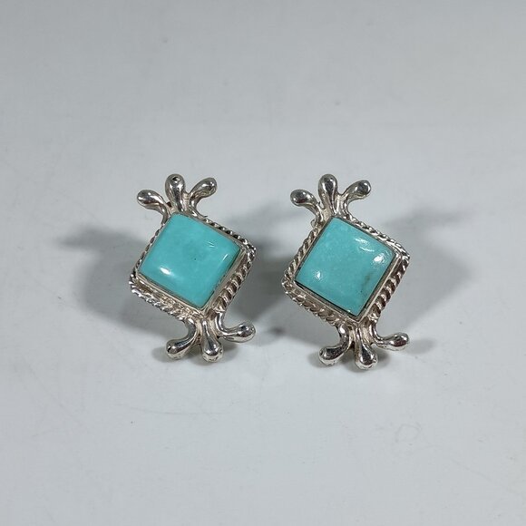 Native America Navajo Sterling Silver Turquoise Post Earring's By Louise Joe - Picture 1 of 7